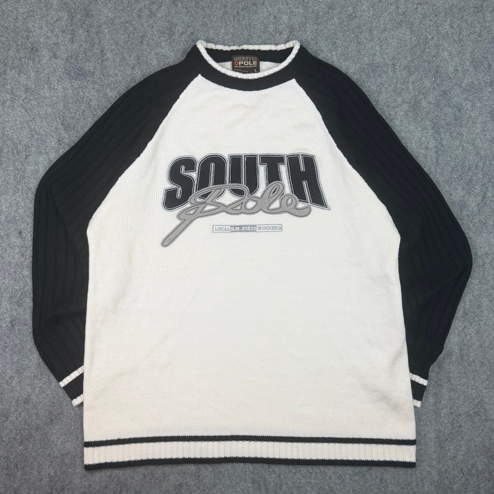 Vintage Southpole Sweater Mens Large Y2K 90s Hip Hop Knit Raglan White Black L